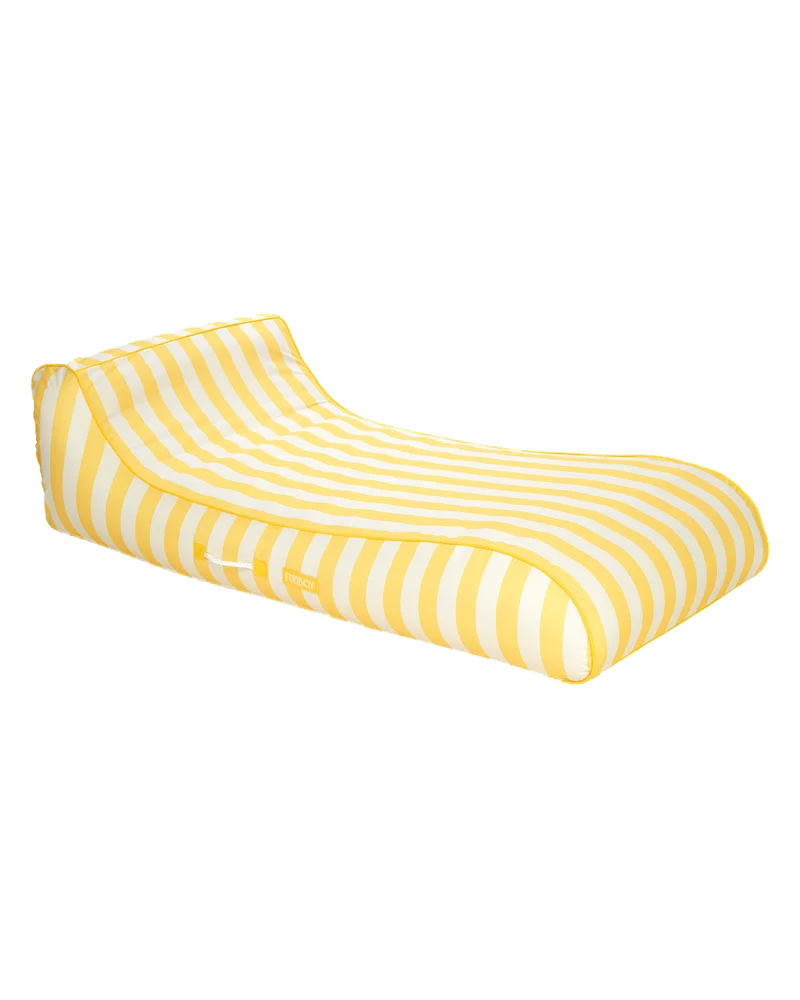 Image of Yellow Striped Cabana Fabric Sunbed Lounger