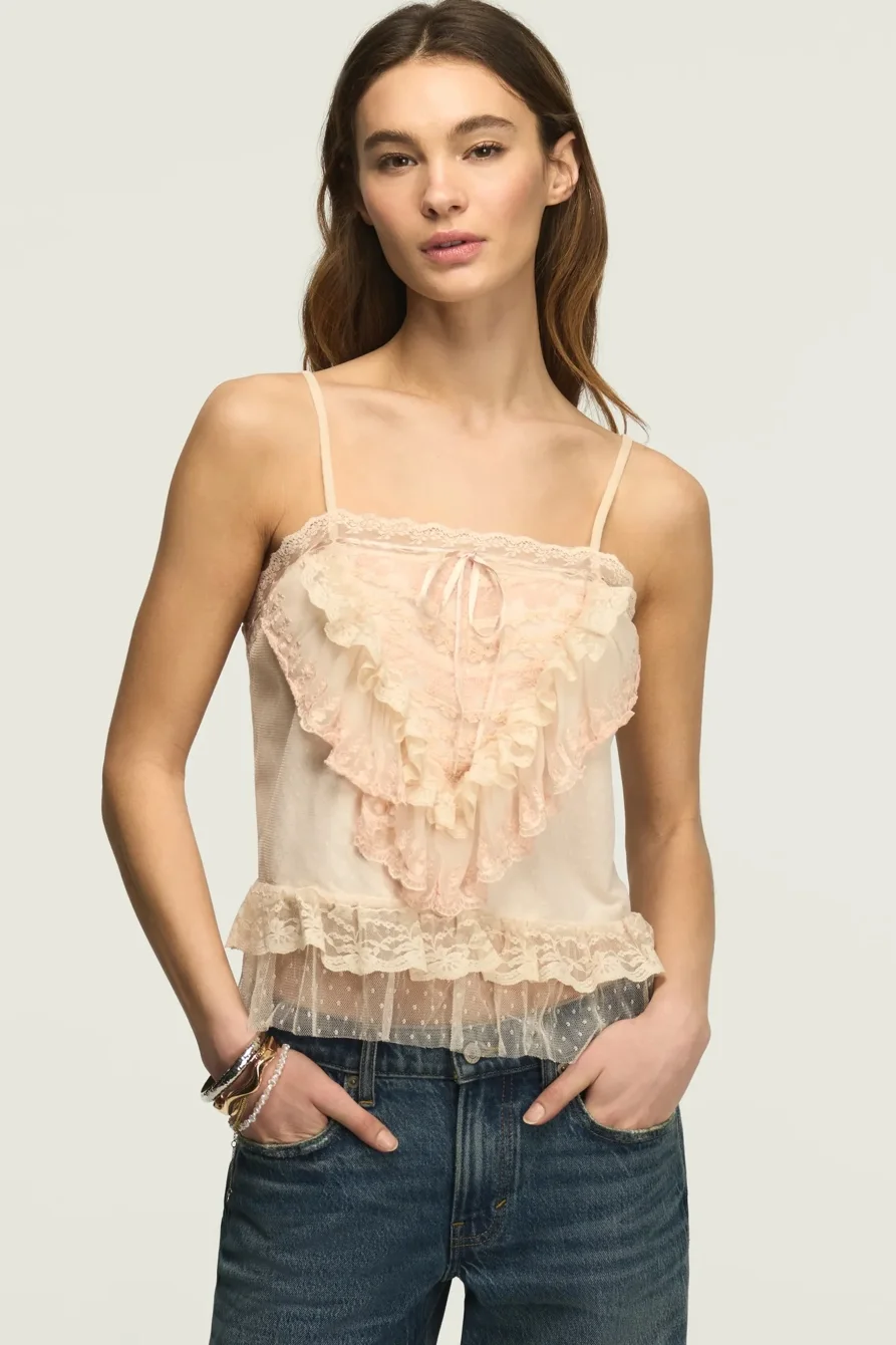 Image of Lucky Brand Festival Lace Mix Ruffle Tank - Women's Clothing Tops Tank Top in Shell