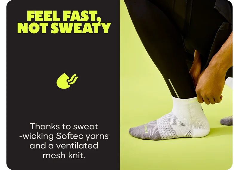 FEEL FAST, NOT SWEATY | Thanks to sweat-wicking Softec yarns and a ventilated mesh knit.