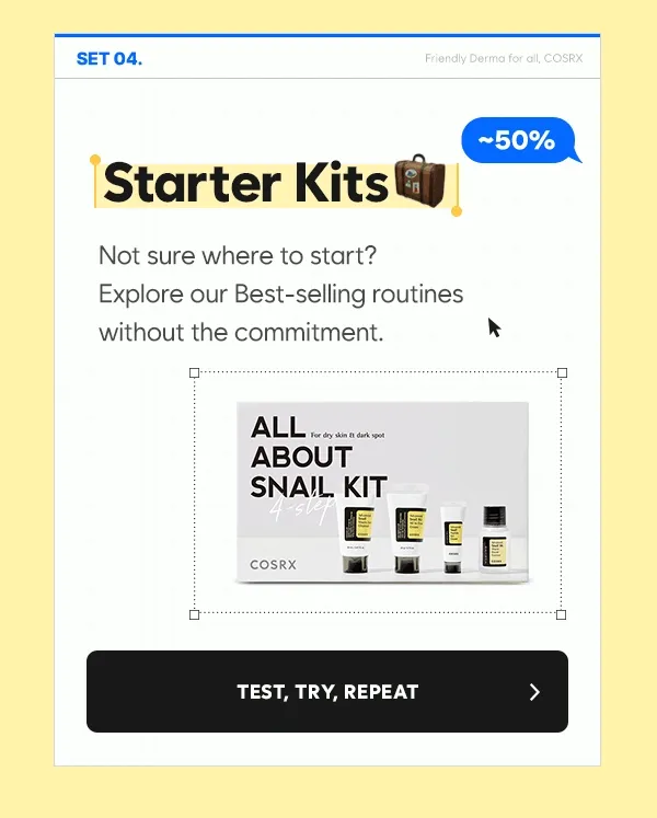 Starter Kits – COSRX best-selling snail mucin skincare routine in trial sizes. Perfect for first-time users. Up to 50% off, limited time only.