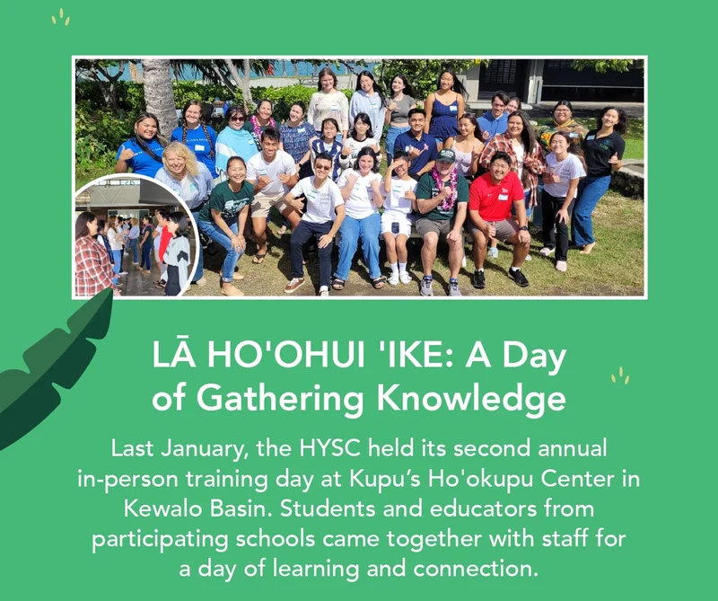 A day of gathering knowledge: last January, the HYSC held its second annual in-person training day at Kupu's Ho'okupu Center in Kewalo Basin. Students and educators from participating schools came together with staff for a day of learning and connection