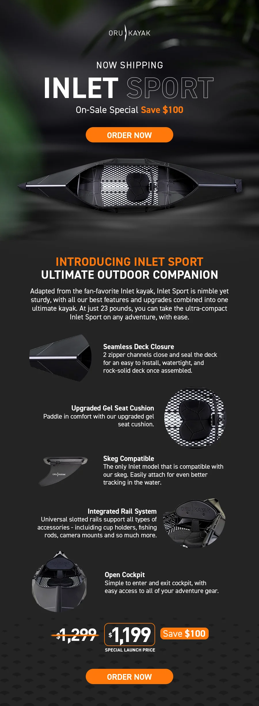 Now Shipping Inlet Sport: Your ultimate outdoor companion.  On-Sale Special: $100 Off
