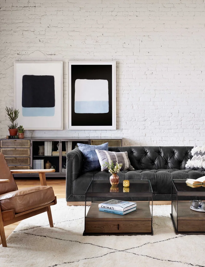 Image of Afia Leather Sofa, Distressed Black