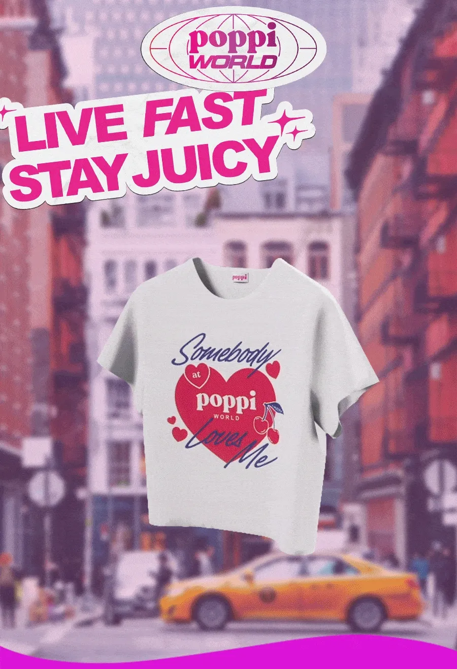 poppi WORLD | LIVE FAST STAY JUICY | poppi merch gif