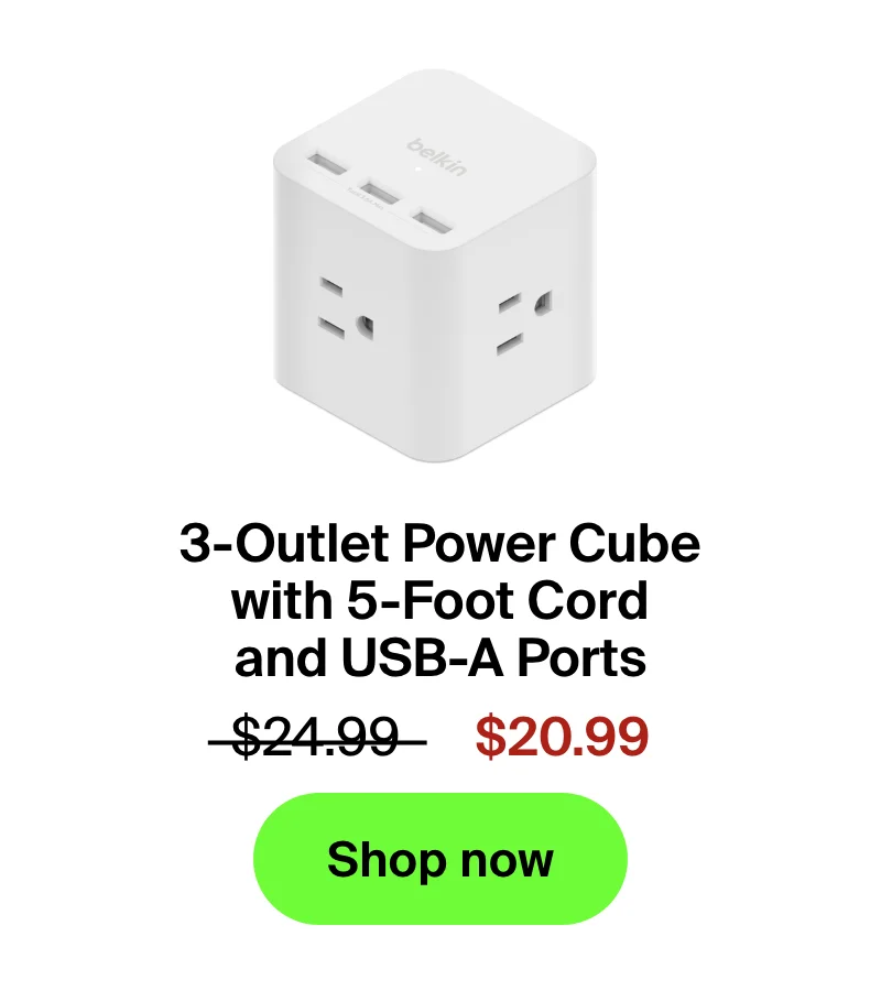 3-Outlet Power Cube with 5-Foot Cord and USB-A Ports