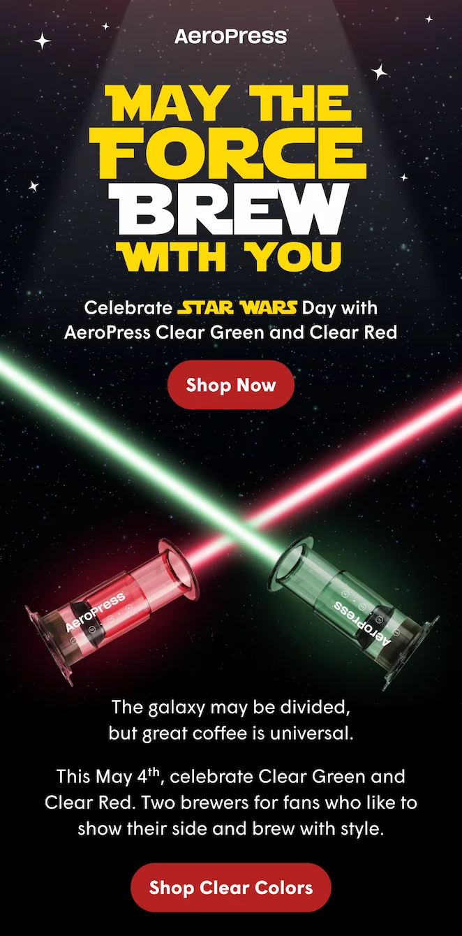 Celebrate Star Wars day with AeroPress Clear Green and Clear Red