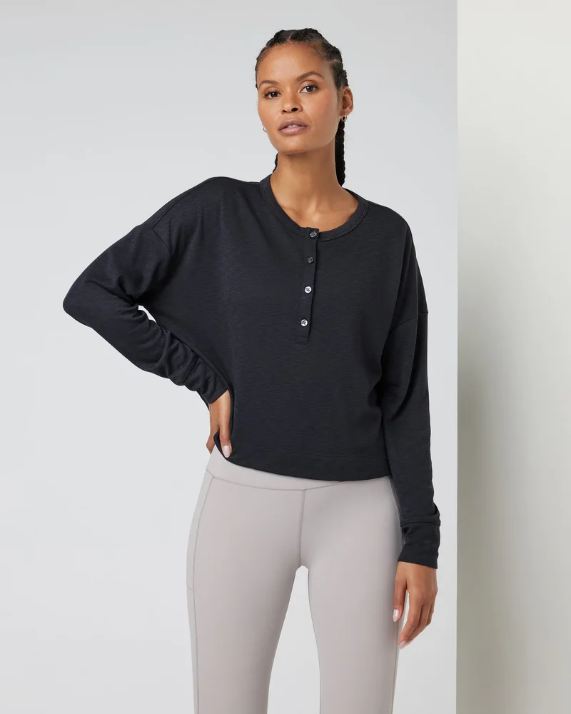 Image of Long Sleeve Sunrise Oversize Henley | Black