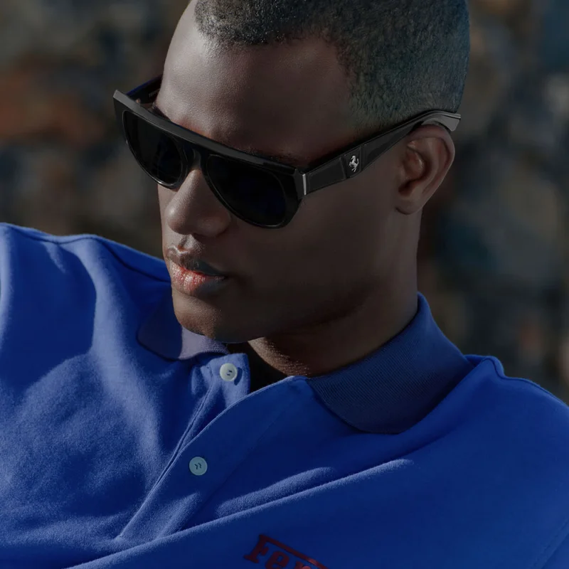 Interlock cotton polo shirt with contrasting details and tonal Ferrari logo