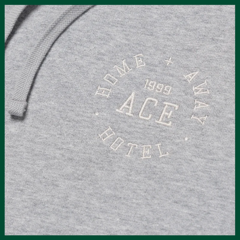 Gray hoodie with embroidered Ace logo