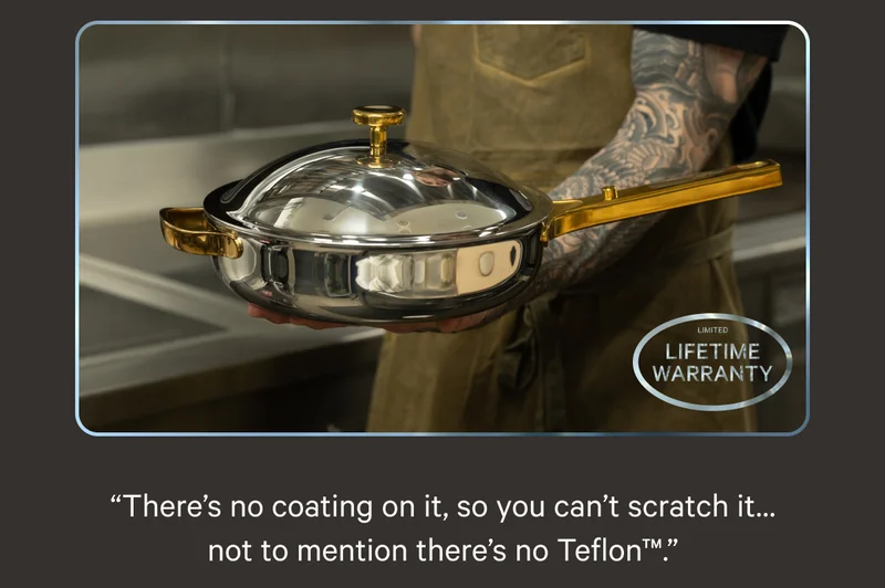 There's no coating on it, so you can't scratch it, not to mention there's no Teflon