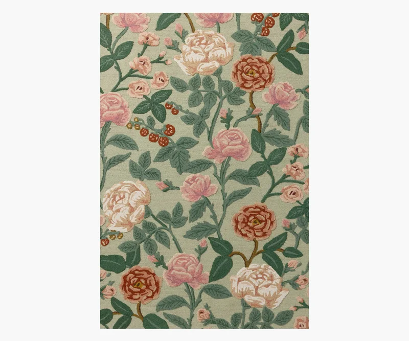 Image of Highgrove Roses Wool Hooked Rug - Mint