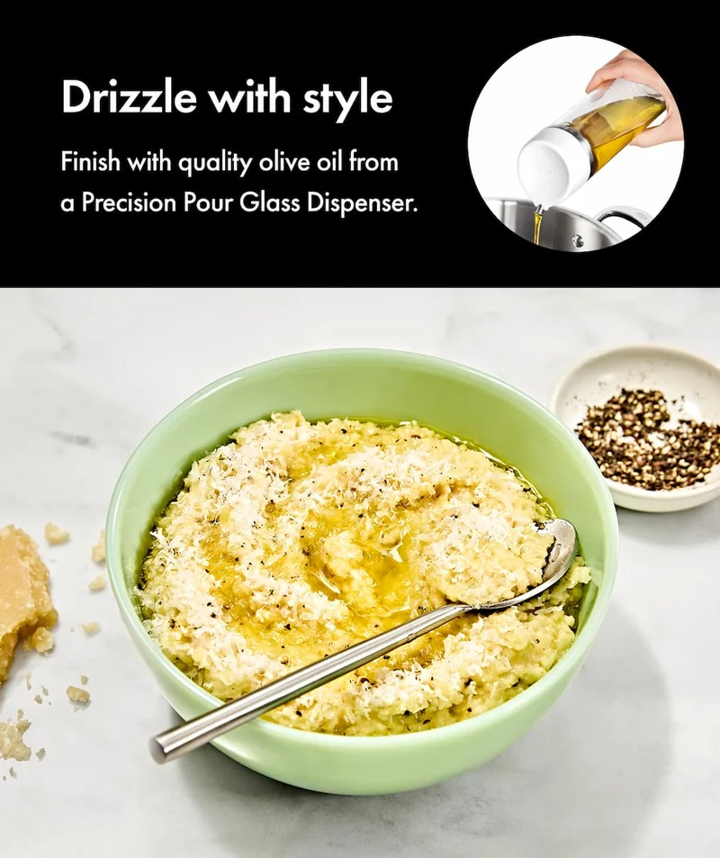Drizzle with style Finish with quality olive oil from a Precision Pour Glass Dispenser.