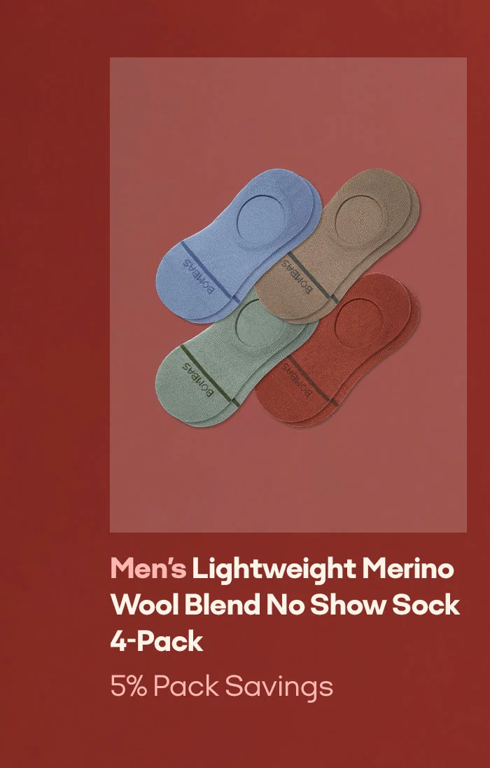 Men's Lightweight Merino Wool Blend No Show Sock 4-pack 5% Pack Savings