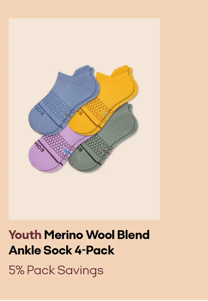 Youth Merino Wool Blend Ankle Sock 4-Pack 5% Pack Savings