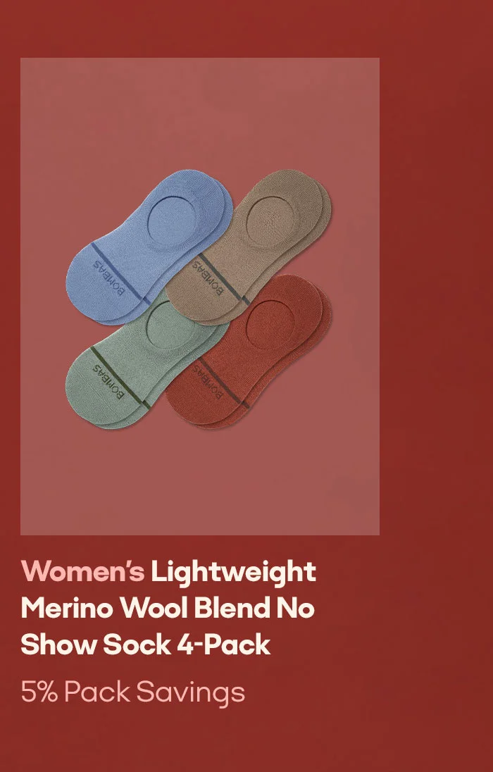 Women's Lightweight Merino Wool Blend No Show Sock 4-Pack 5% Pack Savings