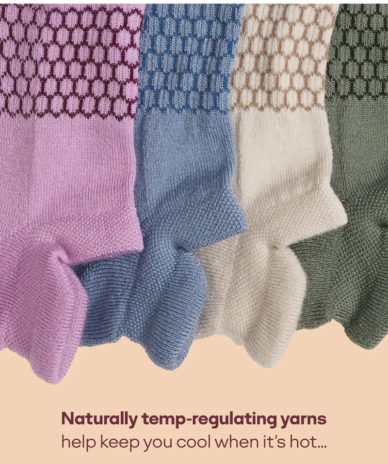Naturally temp-regulating yarns help keep you cool when it's hot...