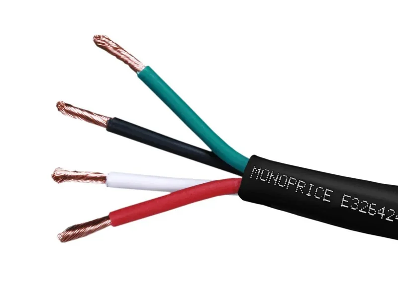 Speaker Wire, CL2 Rated, 4-Conductor, 14AWG, 1000ft, Black