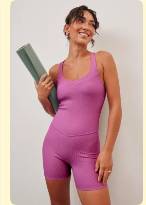 Routine Ribbed Biker Jumpsuit in Sunset Violet