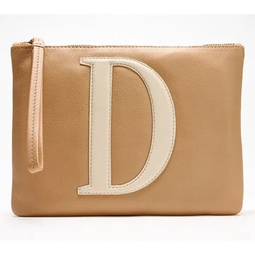 American Leather Co. Dover Leather Monogram Wristlet Pouch