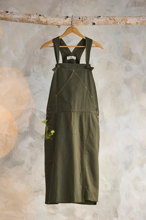 Utility Canvas Overall Dress, Olive