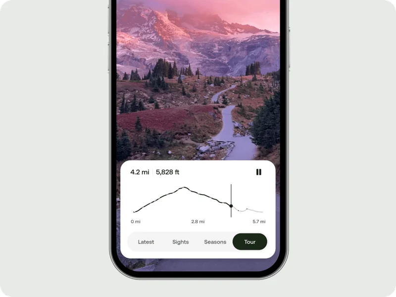 Phone screen showing photo tour UI