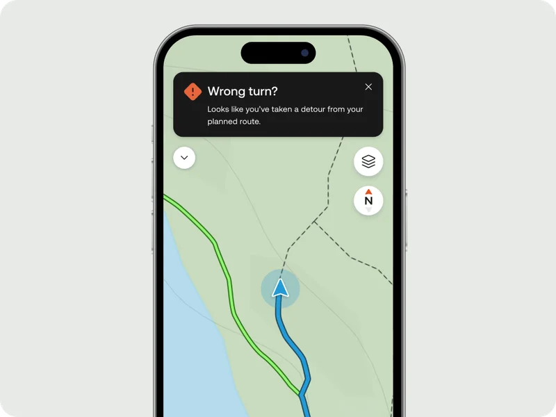 Phone screen wrong turn alert notification.