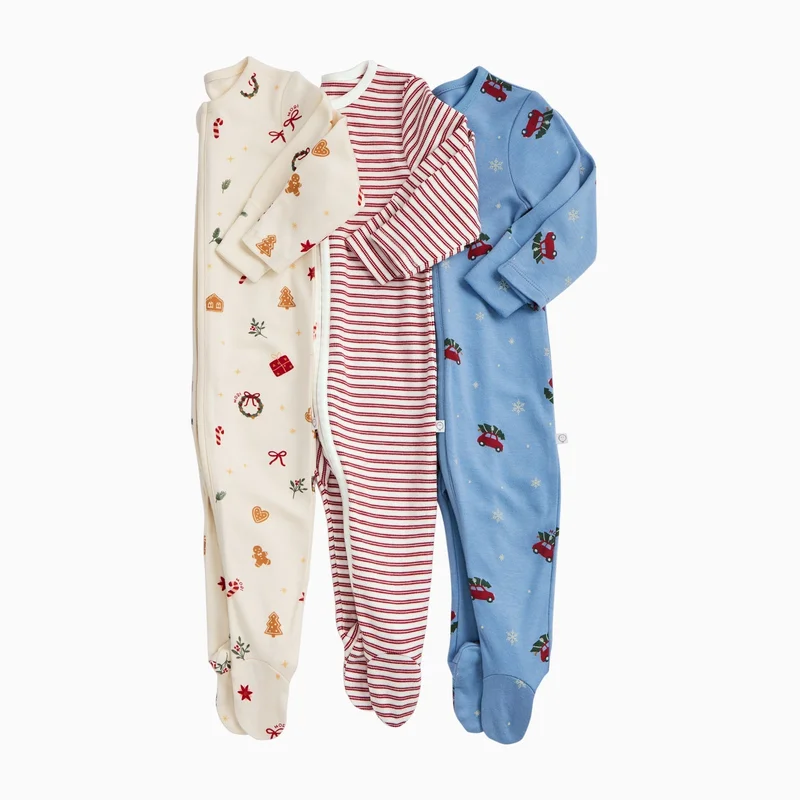 Image of Christmas Clever Zip Baby Pajamas 3 Pack