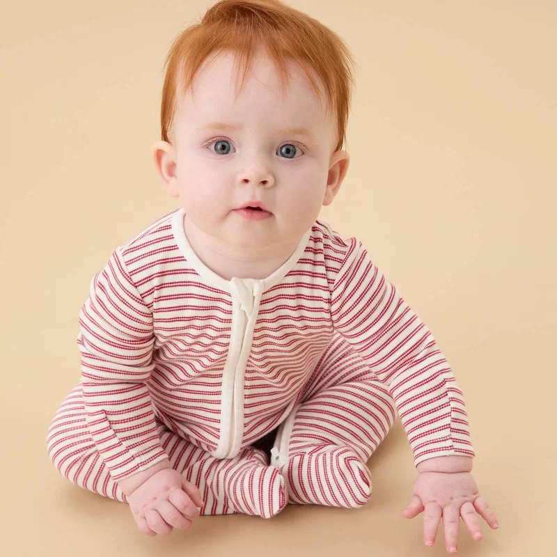 Image of Red Stripe Clever Zip Baby Pajamas
