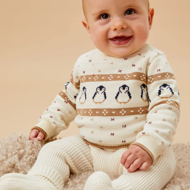 Image of Penguin Fair Isle Knitted Sweater & Leggings Outfit