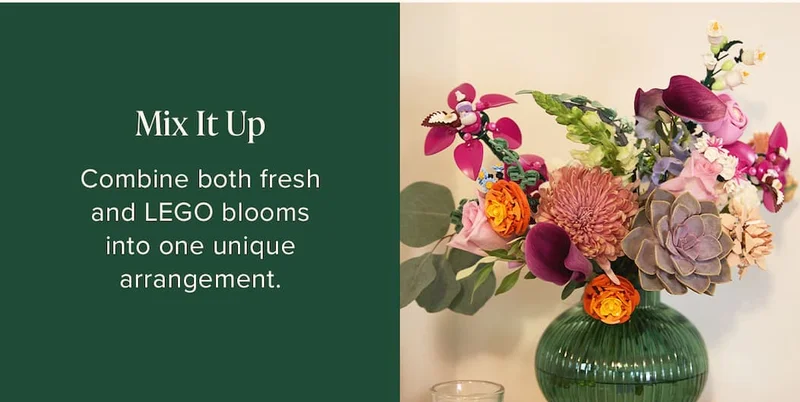 Mix it Up: Combine both fresh and LEGO blooms into one unique arrangement.