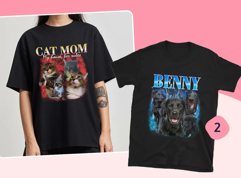 Vintage pet t shirts mock ups and customer photo