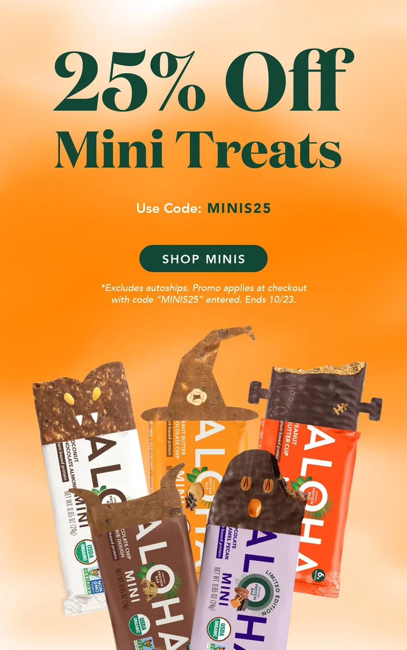 Get 25% off Mini Protein Bars using code MINIS25 at checkout! Excludes autoship. Promo applies with code. Ends 10/23