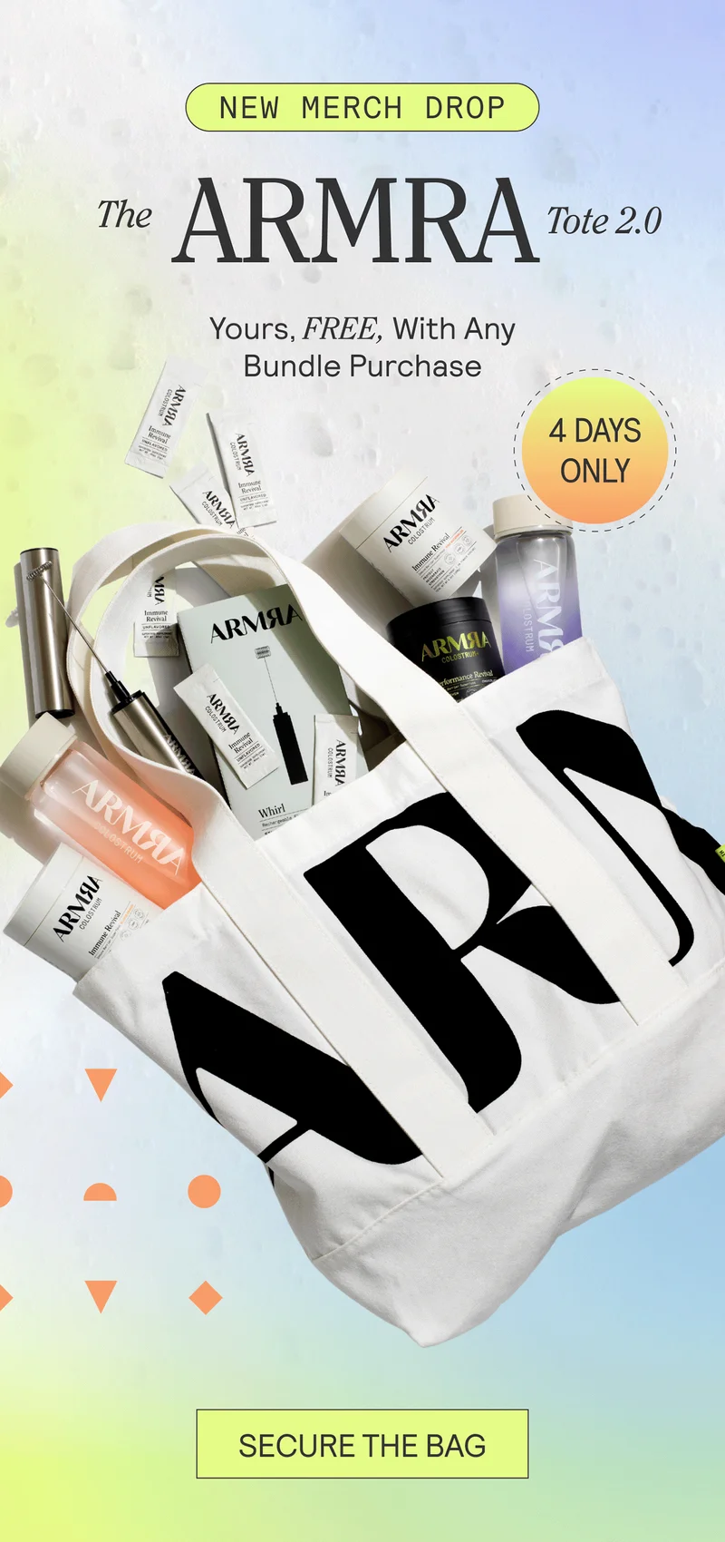 NEW MERCH DROP. The ARMRA Tote 2.0. Yours, FREE, With Any Bundle Purchase