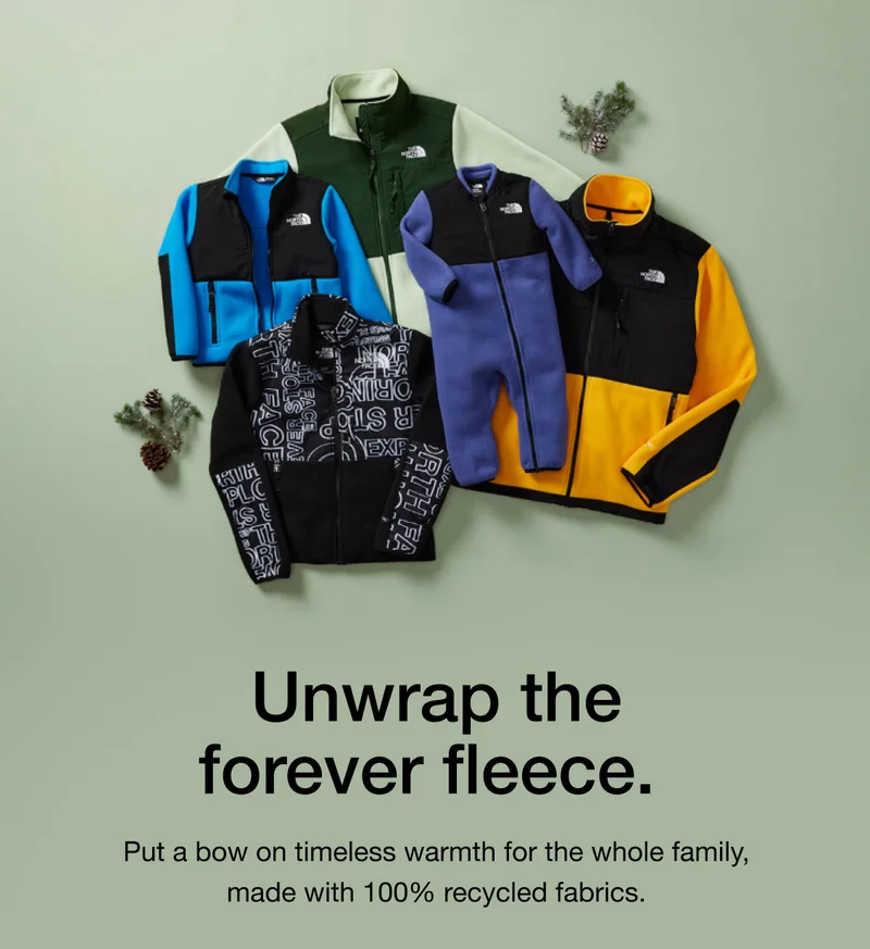 Put a bow on timeless warmth for the whole family, made with 100% recycled fabrics.