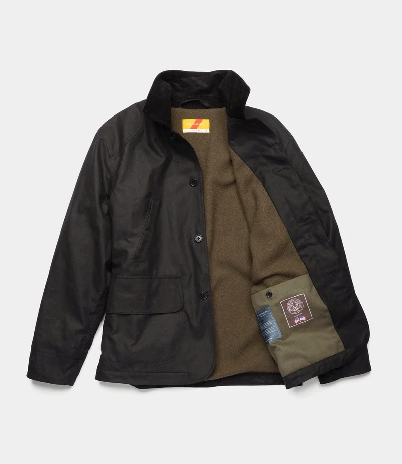 Image of Wool-Lined Waxed Field Jacket Black