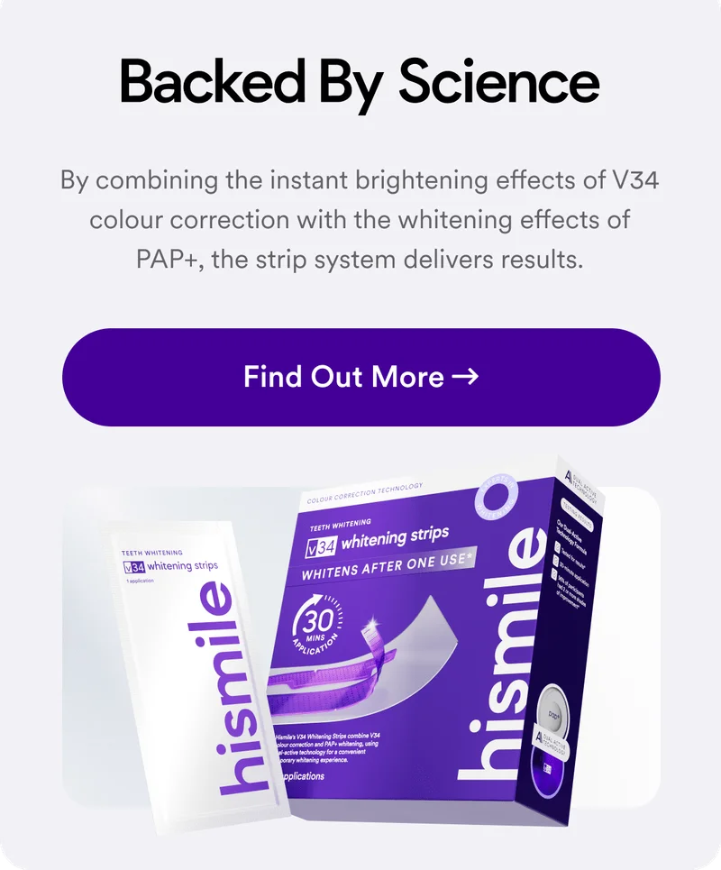 Backed by science. By combining the instant brightening effects of V34 colour correction with the whitening effects of PAP+, the strip system delivers results. Find out more!