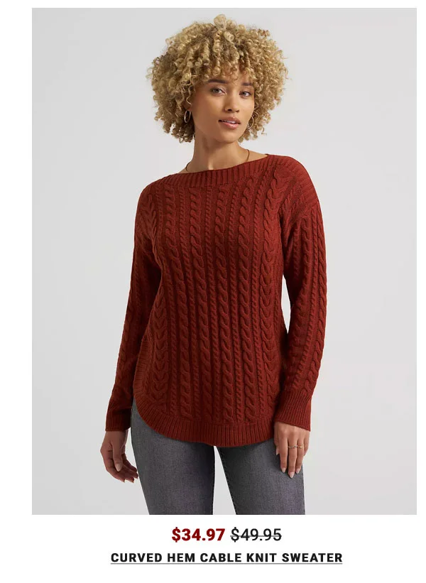 Curved Hem Cable Knit Sweater