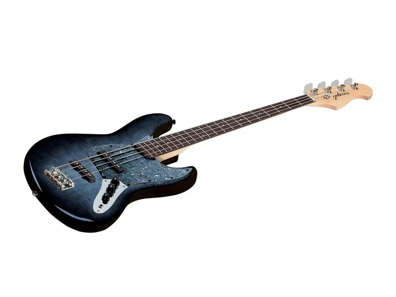 Indio by Monoprice Jamm Flamed Maple Electric Bass with Gig Bag, Charcoal