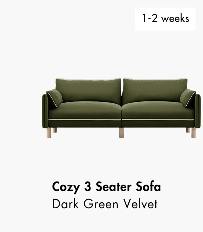 Cozy 3 Seater Sofa - Dark Green Velvet