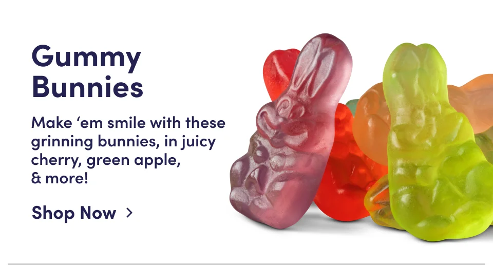 Gummy Bunnies | Make 'em smile with these grinning bunnies, in juicy cherry, green apple, & more; Shop Now