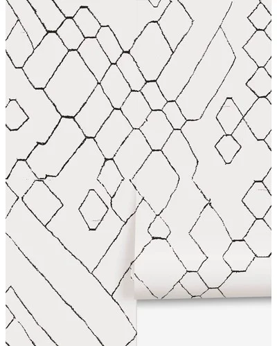 Moroccan Wallpaper Mural by Sarah Sherman Samuel - Black and Ivory