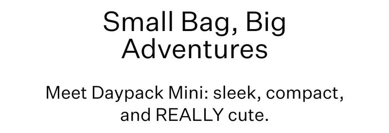 Small Bag, Big Adventures Meet Daypack Mini: sleek, compact, and REALLY cute.