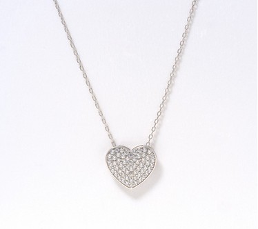 Diamonique Pave Heart Necklace, Sterling Silver