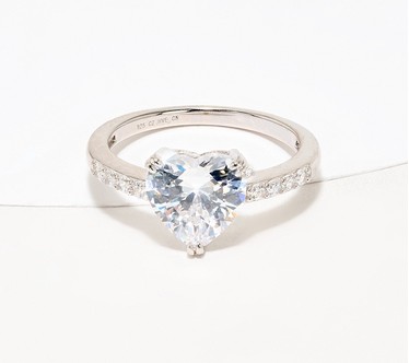 Diamonique Solitaire White or Red Heart Ring, Sterling Silver