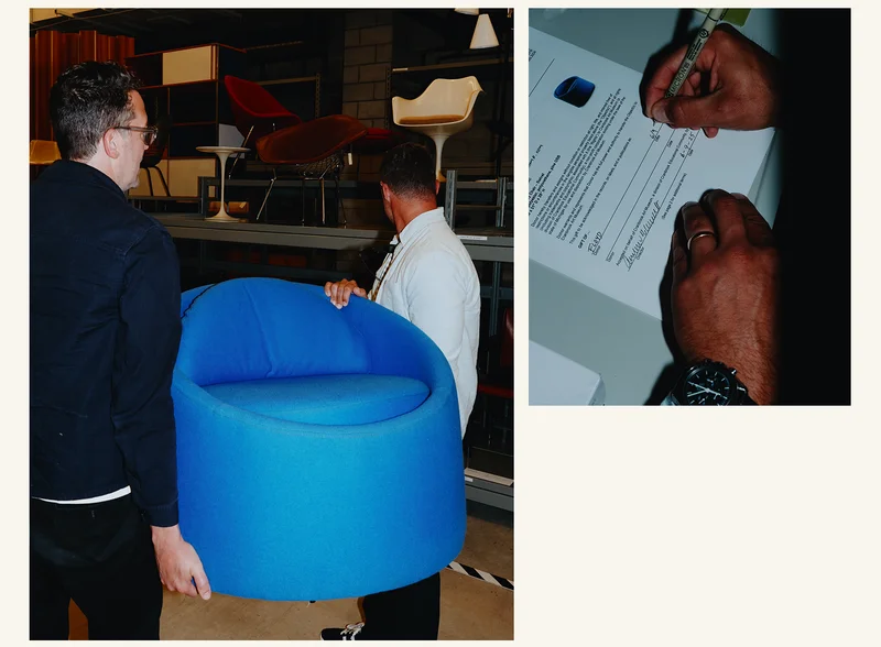 Pictured: The Gere Easy Chair being loaded into Cranbrook's archives.