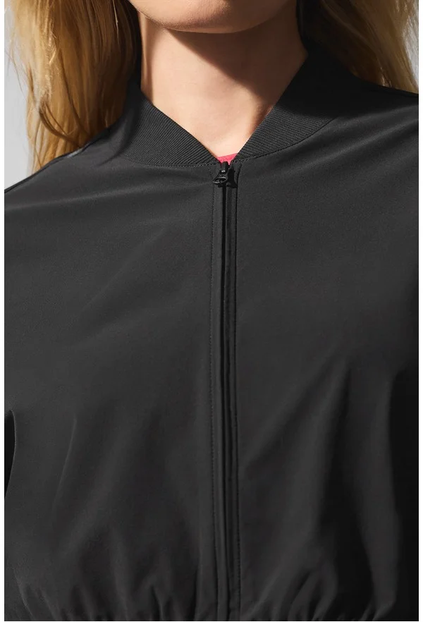Cropped Breezy Full-Zip Cover Up - Black - Black / XS