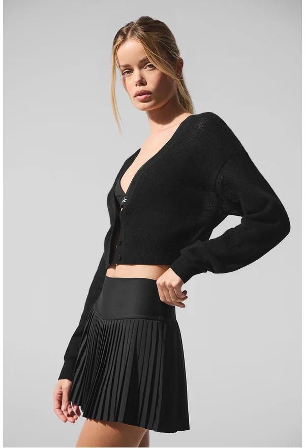 Sheer Cashmere Cropped Cardigan - Black - Black / S