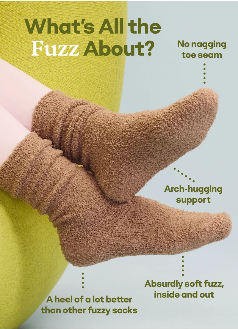 What's All the Fuzz About? | No nagging toe seam | Arch-hugging support | Absurdly soft fuzz, inside and out | A heel of a lot better than other fuzzy socks
