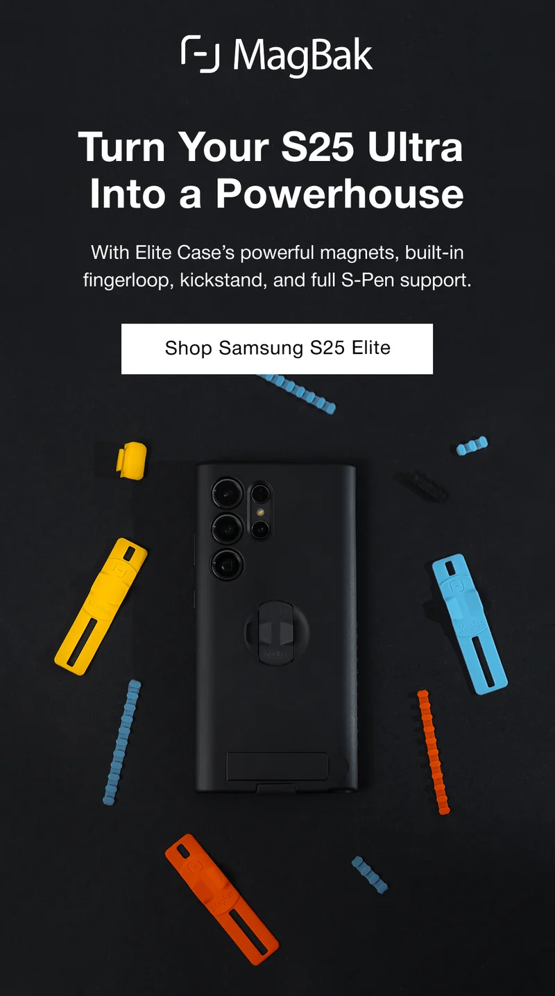 Turn Your S25 Ultra  Into a Powerhouse With Elite Case’s powerful magnets, built-in fingerloop, kickstand, and full S-Pen support.