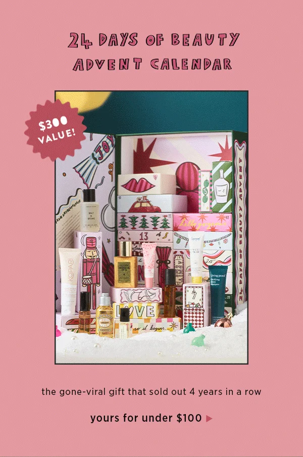 24 days of beauty advent calendar, $300 value!, the gone viral gift that sold out 4 years in a row, yours for under $100